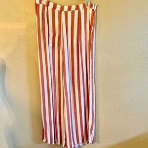 Lulumari Pants Medium White Rayon Red Stripe Lightweight Beach SideZip Beltloop